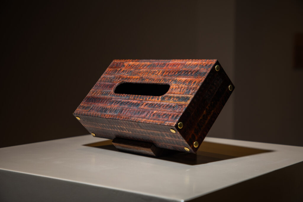 Leukeather sustainable exotic leather alternative displayed at 1971 Design Space in Sharjah