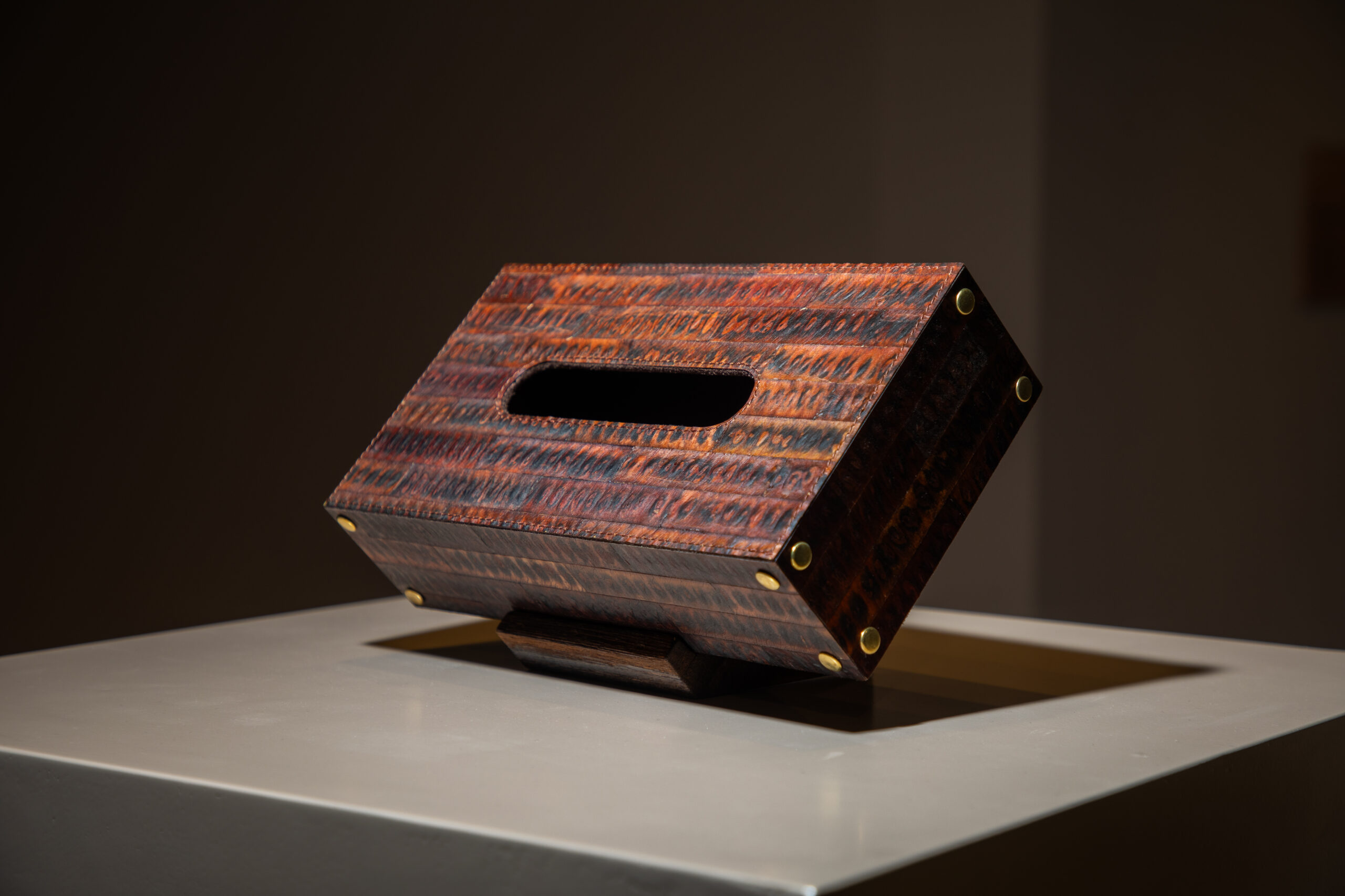 Leukeather sustainable exotic leather alternative displayed at 1971 Design Space in Sharjah